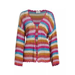 Xirena Carsyn Crocheted Cotton Cardigan rainbow color open front small NWT‎